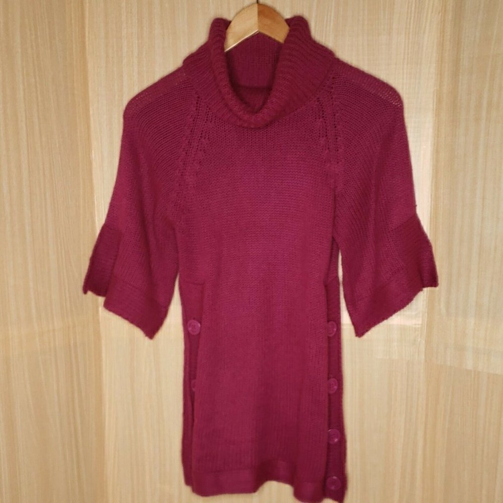 Allison Brittany Womens Purple Cowl Neck 3/4 Sleeve Tunic Sweater Small